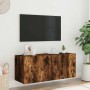 Mueble de TV de pared con luces LED roble ahumado 100x35x41 cm en Muebles TV | Comprar online en Foru.es