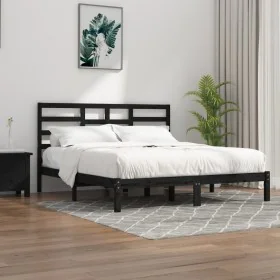 Estructura de cama de madera maciza de pino negra 200x200 cm de vidaXL, Camas y somieres - Ref: Foro24-3105819, Precio: 159,0...