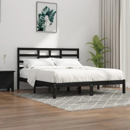 Estructura de cama de madera maciza de pino negra 200x200 cm de vidaXL, Camas y somieres - Ref: Foro24-3105819, Precio: 159,0...