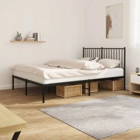 Bed frame with black metal headboard 135x190 cm by vidaXL, Beds and slatted bases - Ref: Foro24-350863, Price: 102,46 €, Disc...
