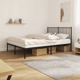 Estructura de cama con cabecero metal negro 140x190 cm de vidaXL, Camas y somieres - Ref: Foro24-350864, Precio: 88,20 €, Des...