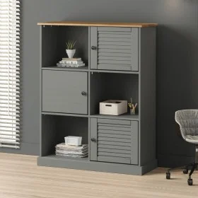 VIGO bookcase solid gray pine wood 90x35x114.5 cm by vidaXL, Bookcases and shelves - Ref: Foro24-353183, Price: 147,16 €, Dis...
