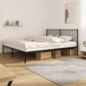 Bed frame with black metal headboard 180x200 cm by vidaXL, Beds and slatted bases - Ref: Foro24-350868, Price: 121,70 €, Disc...