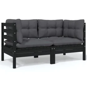 2-seater garden sofa with solid black pine wood cushions by vidaXL, Modular outdoor sofas - Ref: Foro24-806650, Price: 208,50...
