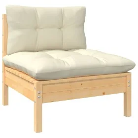 Central garden sofa and cream pine wood cushions by vidaXL, Modular outdoor sofas - Ref: Foro24-806634, Price: 105,43 €, Disc...