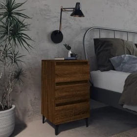 Mesita de noche con patas de metal marrón roble 40x35x69 cm de vidaXL, Mesitas de noche - Ref: Foro24-813144, Precio: 57,44 €...