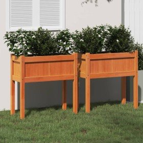 Jardineras con patas 2 uds madera maciza de pino marrón cera en Macetas y jardineras | Comprar online en Foru.es