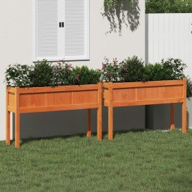 Jardineras con patas 2 uds madera maciza de pino marrón cera en Macetas y jardineras | Comprar online en Foru.es