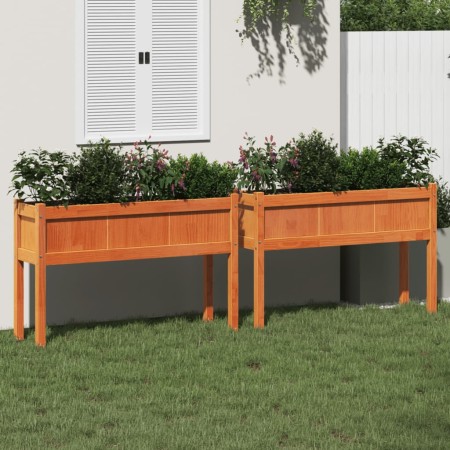 Jardineras con patas 2 uds madera maciza de pino marrón cera en Macetas y jardineras | Comprar online en Foru.es