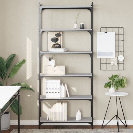Librería 6 estantes madera ingeniería gris Sonoma 80x30x188 cm en Librerías y estanterías | Comprar online en Foru.es