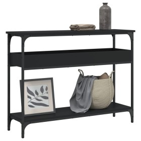 Mesa consola con estante madera ingeniería negra 100x29x75 cm en Mesas auxiliares | Comprar online en Foru.es