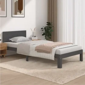 Bettrahmen aus massivem, grauem Kiefernholz, 90 x 200 cm von vidaXL, Betten und Lattenroste - Ref: Foro24-810482, Preis: 133,...