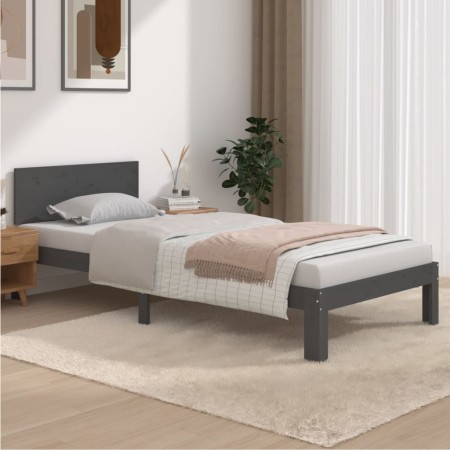 Estructura de cama madera maciza de pino gris 90x200 cm de vidaXL, Camas y somieres - Ref: Foro24-810482, Precio: 135,23 €, D...
