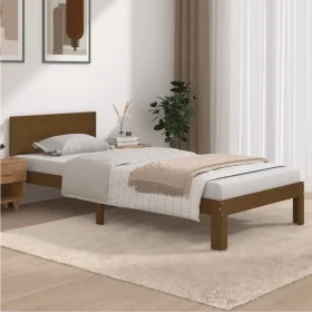 Solid pine wood bed frame honey brown 90x200 cm by vidaXL, Beds and slatted bases - Ref: Foro24-810483, Price: 112,14 €, Disc...
