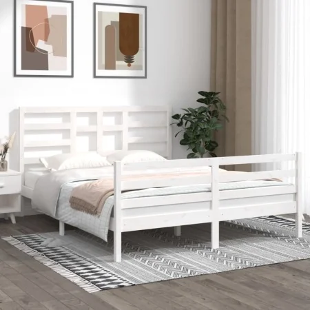 Estructura de cama de madera maciza blanca 160x200 cm de vidaXL, Camas y somieres - Ref: Foro24-3105871, Precio: 142,54 €, De...