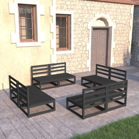 Juego de muebles de jardín 8 piezas negro madera maciza de pino en Conjuntos de jardín | Comprar online en Foru.es