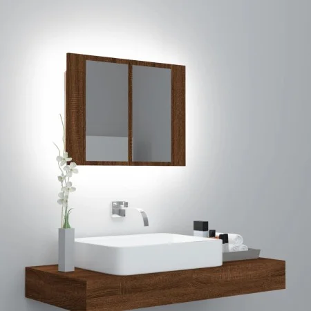 Armario con espejo y LED madera color marrón roble 60x12x45 cm de vidaXL, Tocadores de baño - Ref: Foro24-822843, Precio: 47,...