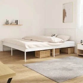 White metal bed frame with headboard 200x200 cm by vidaXL, Beds and slatted bases - Ref: Foro24-350938, Price: 106,02 €, Disc...
