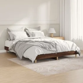 Estructura de cama madera de ingeniería marrón roble 135x190 cm de vidaXL, Camas y somieres - Ref: Foro24-832084, Precio: 120...