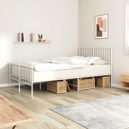 Estructura cama metal con cabecero y estribo blanco 120x200 cm de vidaXL, Camas y somieres - Ref: Foro24-350947, Precio: 86,4...