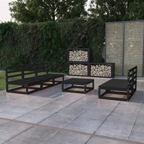 Juego de muebles de jardín 6 piezas negro madera maciza de pino en Conjuntos de jardín | Comprar online en Foru.es