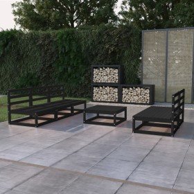 Juego de muebles de jardín 6 piezas negro madera maciza de pino en Conjuntos de jardín | Comprar online en Foru.es