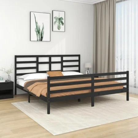 Estructura de cama de madera maciza de pino negra 200x200 cm de vidaXL, Camas y somieres - Ref: Foro24-3105884, Precio: 171,9...