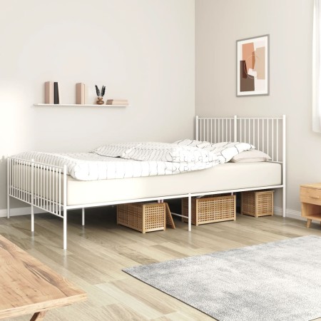 Estructura cama metal con cabecero y estribo blanco 160x200 cm de vidaXL, Camas y somieres - Ref: Foro24-350952, Precio: 122,...