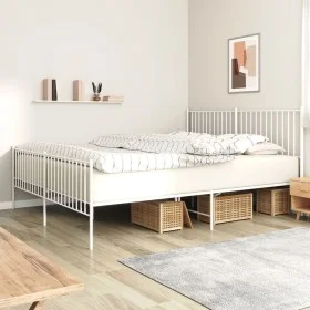 Estructura cama metal con cabecero y estribo blanco 180x200 cm de vidaXL, Camas y somieres - Ref: Foro24-350953, Precio: 112,...