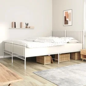 Estructura cama metal con cabecero y pie cama blanco 193x203 cm de vidaXL, Camas y somieres - Ref: Foro24-350955, Precio: 100...