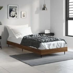 Estructura de cama madera de ingeniería roble marrón 75x190 cm de vidaXL, Camas y somieres - Ref: Foro24-832316, Precio: 71,2...
