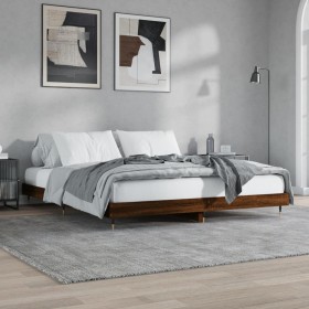 Estructura de cama madera de ingeniería marrón roble 120x200 cm de vidaXL, Camas y somieres - Ref: Foro24-832156, Precio: 93,...