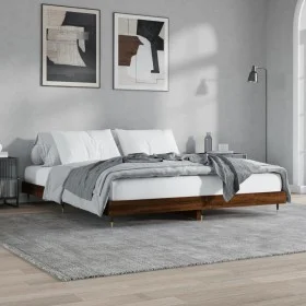 Oak brown engineered wood bed frame 120x200 cm by vidaXL, Beds and slatted bases - Ref: Foro24-832156, Price: 92,66 €, Discou...