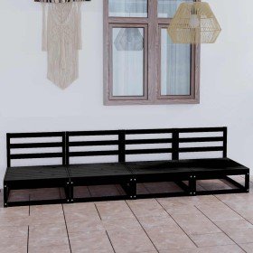 Sofá de jardín 4 plazas negro madera maciza de pino en Sofás de exterior | Comprar online en Foru.es