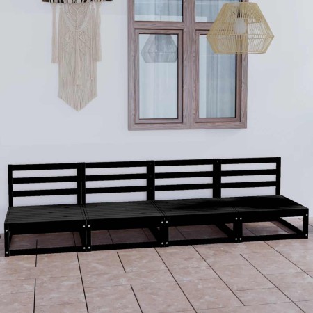 Sofá de jardín 4 plazas negro madera maciza de pino en Sofás de exterior | Comprar online en Foru.es