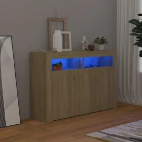 Aparador con luces LED roble Sonoma 115,5x30x75 cm de vidaXL, Aparadores - Ref: Foro24-804340, Precio: 104,76 €, Descuento: %