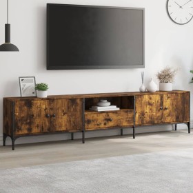 Mueble de TV cajón madera ingeniería roble ahumado 200x25x44 cm en Muebles TV | Comprar online en Foru.es