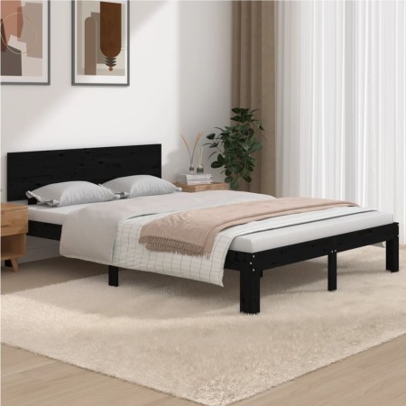 Estructura de cama madera maciza negra King Size 150x200 cm de vidaXL, Camas y somieres - Ref: Foro24-810504, Precio: 190,48 ...
