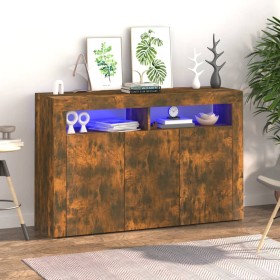 Aparador con luces LED roble ahumado 115,5x30x75 cm de vidaXL, Aparadores - Ref: Foro24-815732, Precio: 102,27 €, Descuento: %