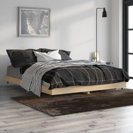 Estructura de cama madera de ingeniería roble Sonoma 135x190 cm de vidaXL, Camas y somieres - Ref: Foro24-832184, Precio: 100...