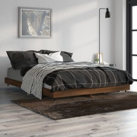 Estructura de cama madera de ingeniería marrón roble 135x190 cm de vidaXL, Camas y somieres - Ref: Foro24-832188, Precio: 104...