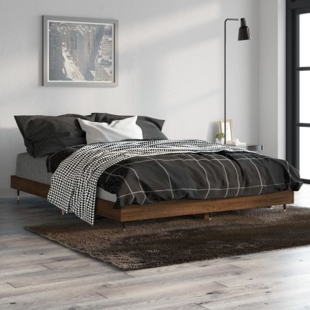Estructura de cama madera de ingeniería marrón roble 135x190 cm de vidaXL, Camas y somieres - Ref: Foro24-832188, Precio: 104...