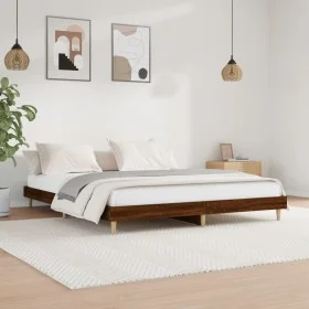 Oak brown engineered wood bed frame 160x200 cm by vidaXL, Beds and slatted bases - Ref: Foro24-832028, Price: 158,32 €, Disco...