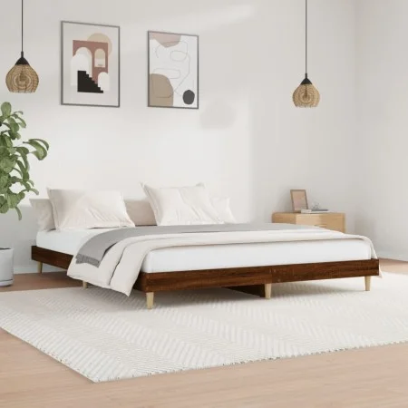 Oak brown engineered wood bed frame 160x200 cm by vidaXL, Beds and slatted bases - Ref: Foro24-832028, Price: 158,32 €, Disco...
