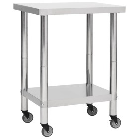 Mesa de trabajo para cocina con ruedas acero inox 80x45x85 cm de vidaXL, Restauración - Ref: Foro24-51635, Precio: 123,23 €, ...