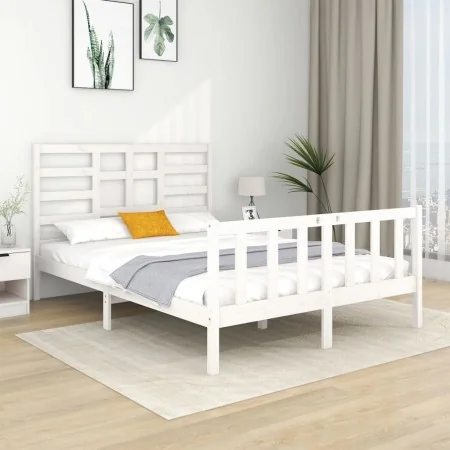 Estructura de cama de madera maciza blanca 140x190 cm de vidaXL, Camas y somieres - Ref: Foro24-3105906, Precio: 137,77 €, De...