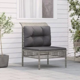 Sofá central de jardín con cojín ratán sintético gris de vidaXL, Conjuntos de jardín - Ref: Foro24-319667, Precio: 70,58 €, D...