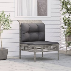Sofá central de jardín con cojín ratán sintético gris de vidaXL, Conjuntos de jardín - Ref: Foro24-319667, Precio: 71,67 €, D...