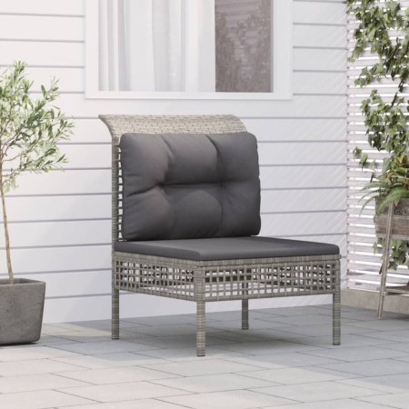 Sofá central de jardín con cojín ratán sintético gris de vidaXL, Conjuntos de jardín - Ref: Foro24-319667, Precio: 71,67 €, D...