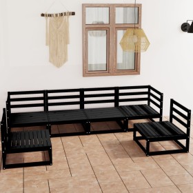 Juego de muebles de jardín 6 piezas negro madera maciza de pino en Conjuntos de jardín | Comprar online en Foru.es